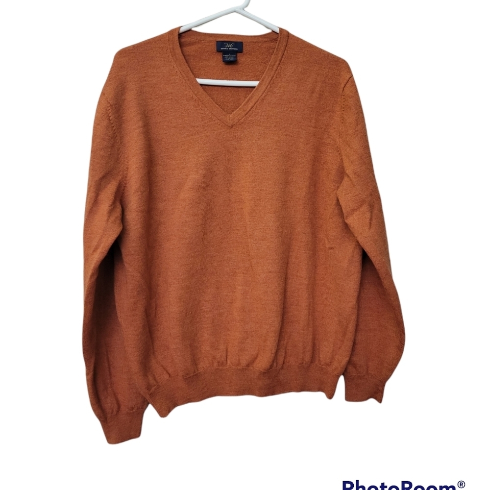 Brooks Brothers Burnt Orange Merino Wool V-Neck Sweater